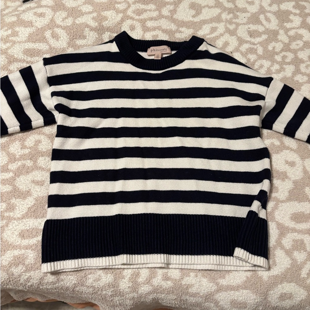Philosophy Blue and White Crew Neck Sweater